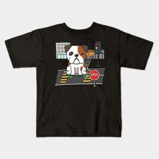 Funny bulldog is on a skateboard Kids T-Shirt